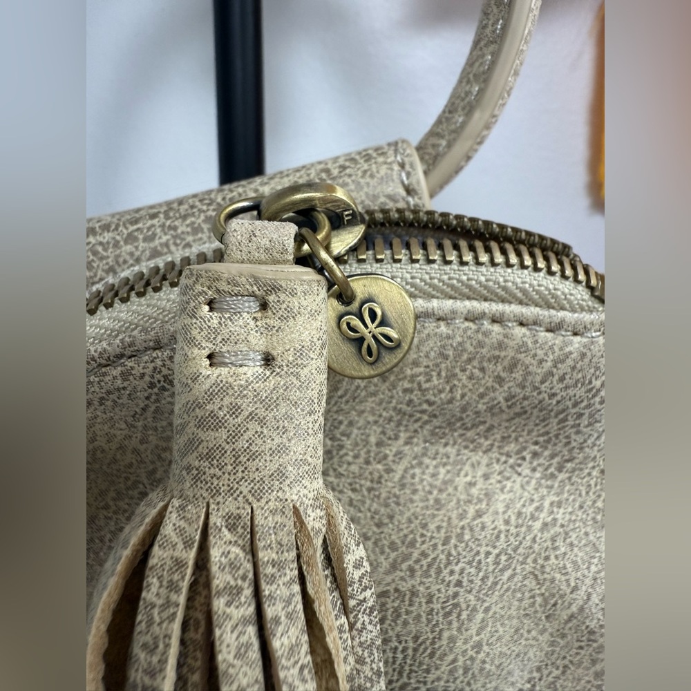 HOBO Beige Leather Wristlet Clutch with Tassel - Picture 3 of 7